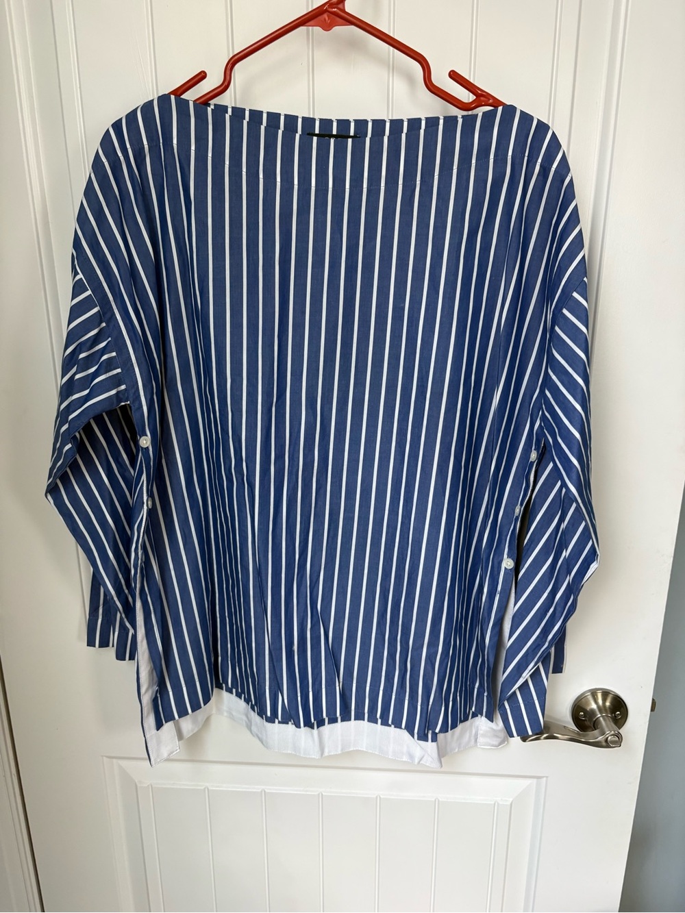 J Crew Striped Blue & White Women’s Button-Sleeve Top